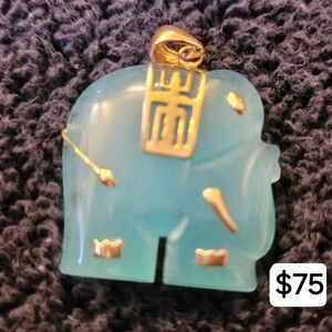 Vintage CARVED JADE 14KT with Bale Elephant Pendant